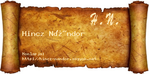 Hincz Nándor névjegykártya